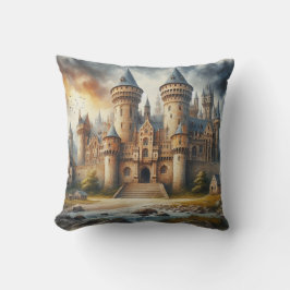 Cojín Decorativo Castillo medieval al atardecer con cielos atmosfér