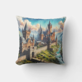 Cojín Decorativo Castillo medieval en un paisaje montañoso