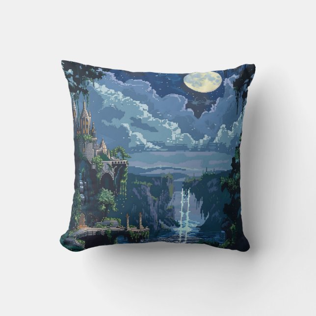 Cojín Decorativo Castillo Moonlit de 8 bits (Anverso)