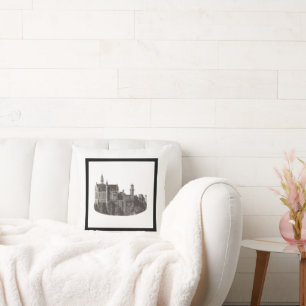 Cojín Decorativo Castillo Neuschwanstein Arte Histórico Blanco y Ne