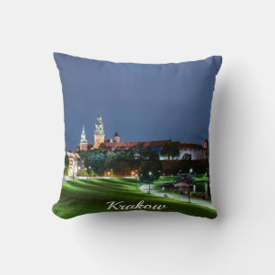 Cojín Decorativo Castillo Wawel de noche en Cracovia, Polonia