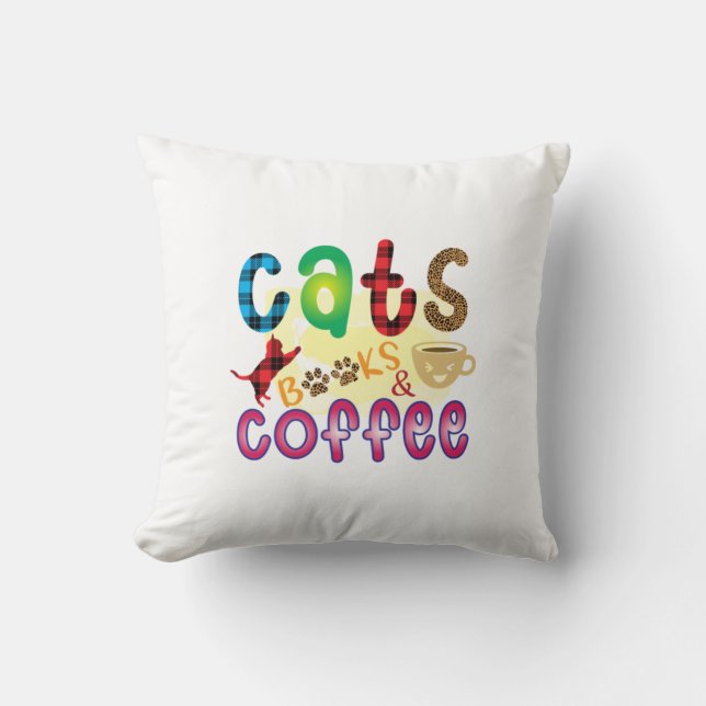 Cojín Decorativo Cat Art Cats Libros Café (Anverso)