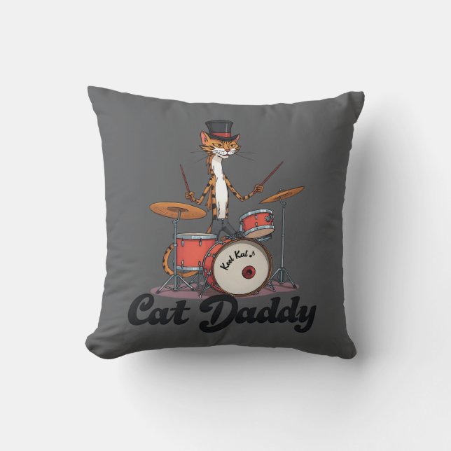Cojín Decorativo Cat Daddy Musician Drummer Tabby Cats Music Lover (Anverso)