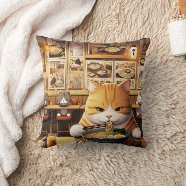 Cojín Decorativo Cat Eating Ramen v1 (Manta)