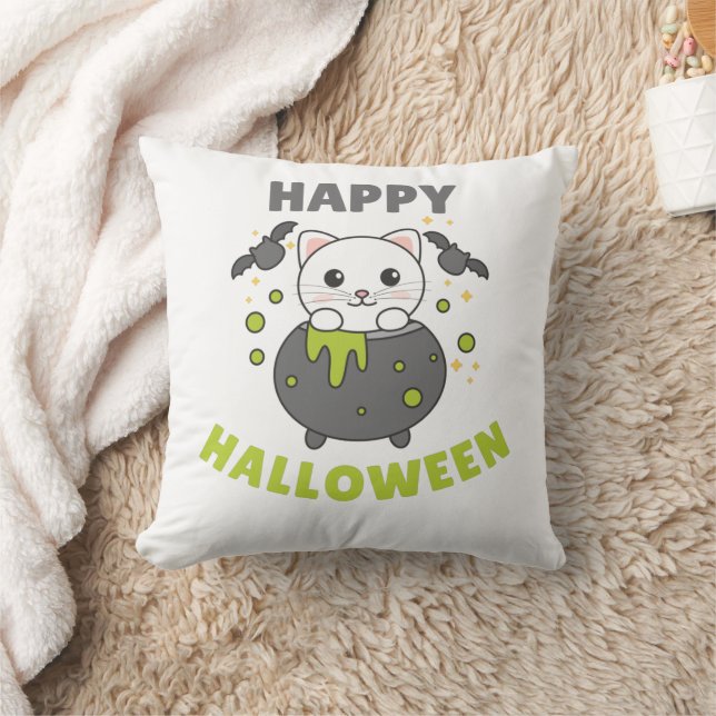 Cojín Decorativo Cat Happy Halloween Cauldron Bat (Manta)