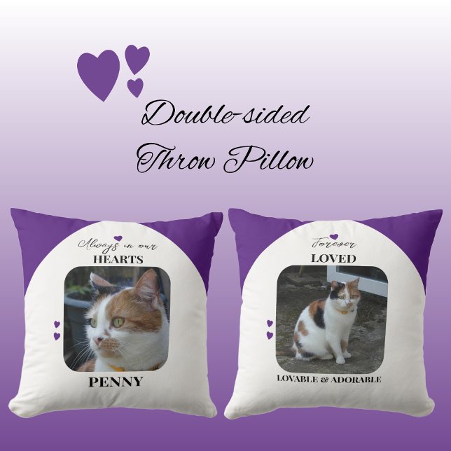 Cojín Decorativo Cat Keepsake Mascota 2 fotos Memorial morado (Subido por el creador)