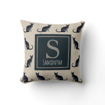 Cat Lady Taupe Watercolor Black Kitty Pattern