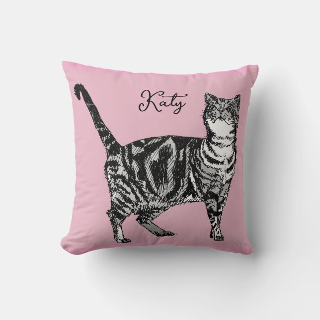 Cojín Decorativo Cat Tabby Pastel Cats Girls Rose Pink Pets (Anverso)