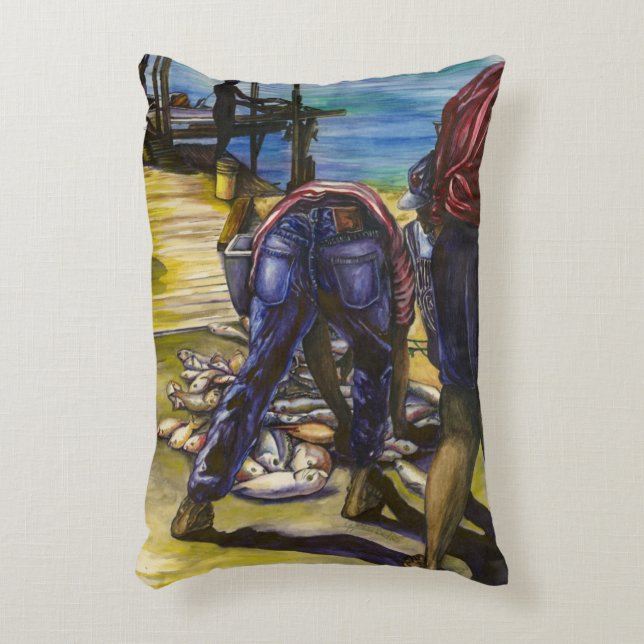 Cojín Decorativo Catch de la mañana, isla del puerto (Frente (Vertical))