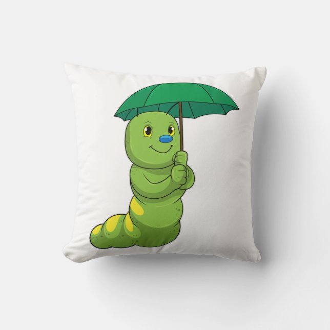 Cojín Decorativo Caterpillar en la lluvia con paraguas (Anverso)