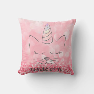 Cojín Decorativo Caticorn lindo | Brillo rosa