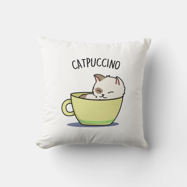 Cojín Decorativo Catpucccino Gracioso Gato Gato Gatito En Un Pun De (Anverso)