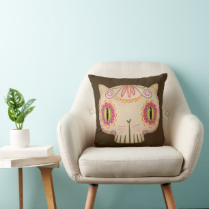 Cojín Decorativo Catrina de cráneo de azúcar de gato - Día de los m