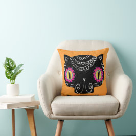 Cojín Decorativo Catrina de gato de cráneo de azúcar Día de los mue