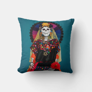 Cojín Decorativo Catrina elegante en traje tradicional mexicano