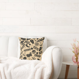 Cojín Decorativo Cats Moons Bats Skull Halloween Amarillo