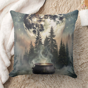 Cojín Decorativo Cauldron místico del bosque iluminado por la luna 