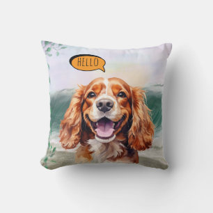 Cojín Decorativo Cavalier King Charles Spaniel Alegre en Acuarela