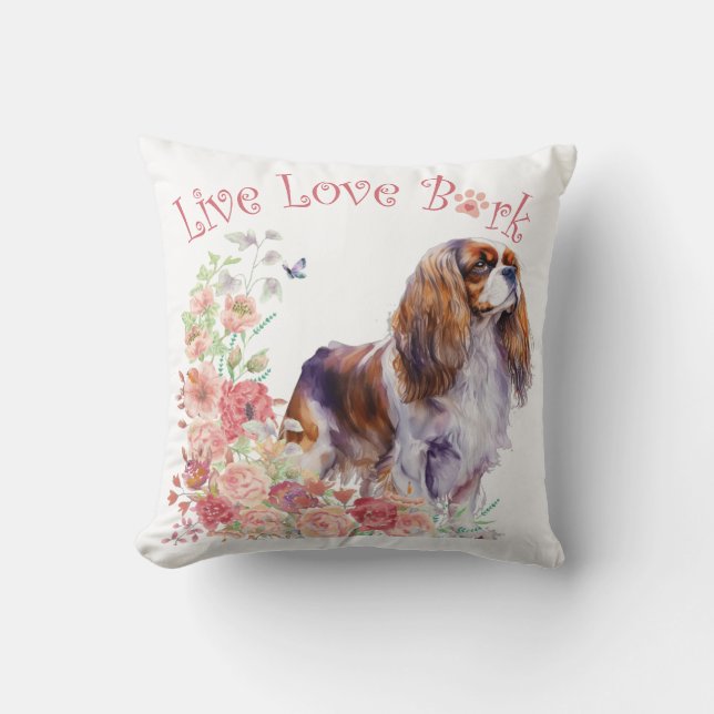 Cojín Decorativo Cavalier King Charles Spaniel Dog Mom Floral (Anverso)