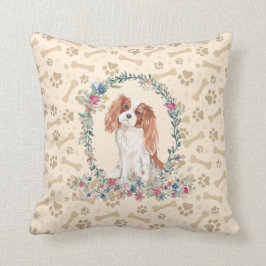 Cojín Decorativo Cavalier King Charles Spaniel Dog Paw Print Floral