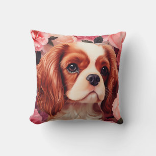 Cojín Decorativo Cavalier King Charles Spaniel en Rosas