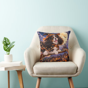 Cojín Decorativo Cavalier King Charles Spaniel Halloween Bruja Perr