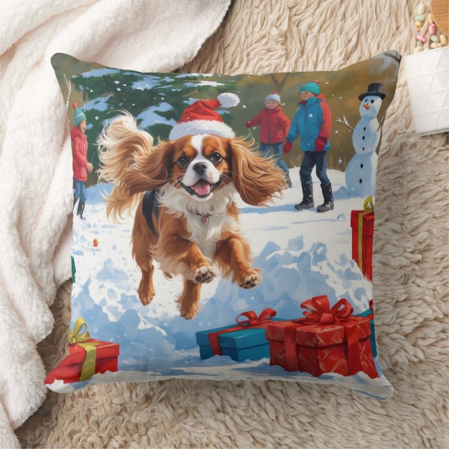 Cojín Decorativo Cavalier King Charles Spaniel Nieve con Navidad  (Manta)