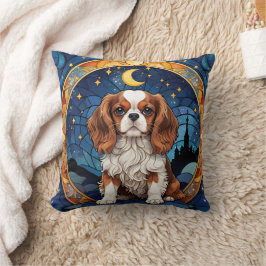 Cojín Decorativo Cavalier King Charles StainGlass Night Sky Moon