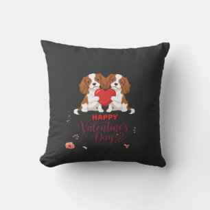 Cojín Decorativo Cavalier King Perro Feliz Día de San Valentín Flor