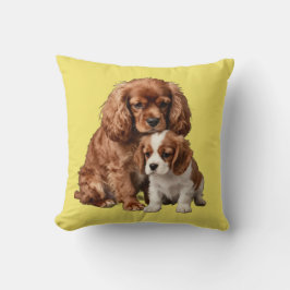 Cojín Decorativo Cavalier Spaniel Ruby y su cachorro Blenheim