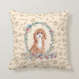 Cojín Decorativo Cavapoo Perro Paw Print & Floral Cute