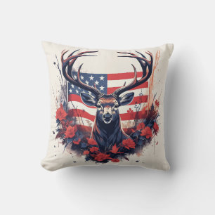 Cojín Decorativo Caza de Ciervos Bandera Americana USA Orgulloso Ca