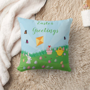 Cojín Decorativo Caza de huevos de Pascua coloridos Bunny Chick