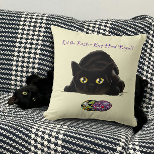 Cojín Decorativo Caza de Huevos de Pascua de Gato Negro Fiesta Amar