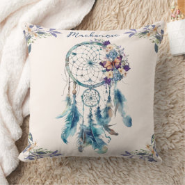 Cojín Decorativo Cazador de Sueños Boho Acuarela Nombre Personaliza