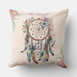 Cojín Decorativo Cazador de sueños personalizado con acuarela Boho