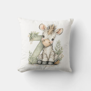 Cojín Decorativo Cebra alfabeto de animales bebés en acuarela linda