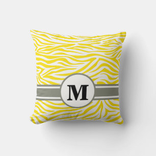 Cojín Decorativo Cebra de azafrán amarillo dorado con monograma