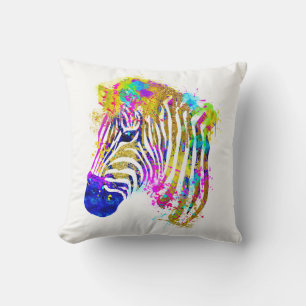 Cojín Decorativo Cebra Gráfica con Salpicaduras de Pintura A acuare