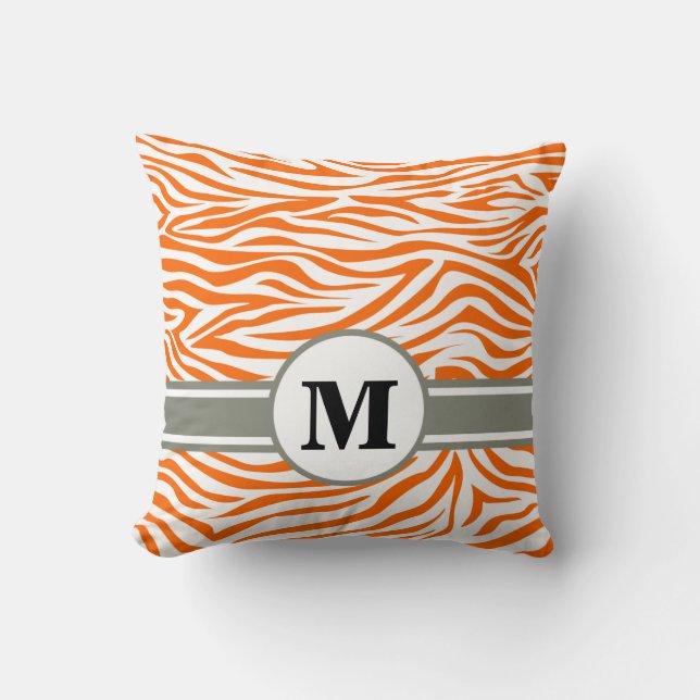 Cojín Decorativo Cebra safari de mandarina con monograma (Anverso)