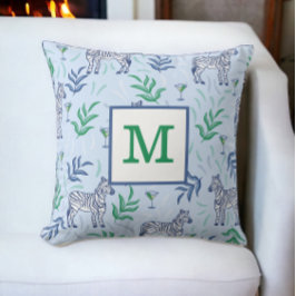 Cojín Decorativo Cebras Clásicas Preppy y Monograma Azul Martinis 