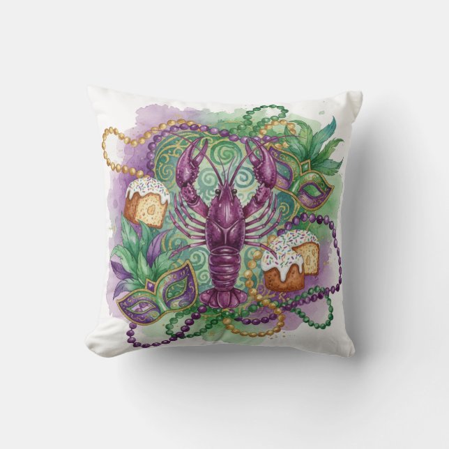 Cojín Decorativo Celebración de Acuarela de Mardi Gras  (Anverso)