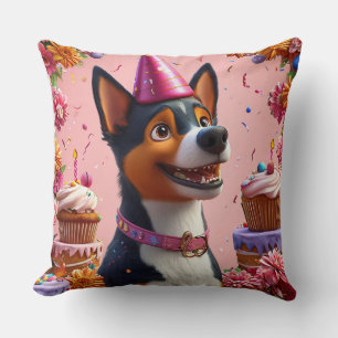 Cojín Decorativo Celebración de cumpleaños con perro feliz