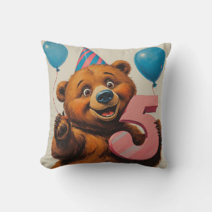 Cojín Decorativo Celebración de cumpleaños de adorable oso de peluc