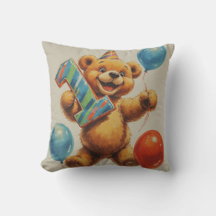 Cojín Decorativo Celebración de cumpleaños de adorable oso de peluc