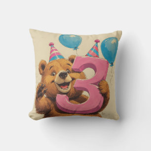 Cojín Decorativo Celebración de cumpleaños del osito de peluche lin