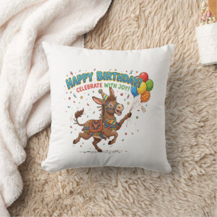 Cojín Decorativo Celebración del cumpleaños de burro feliz