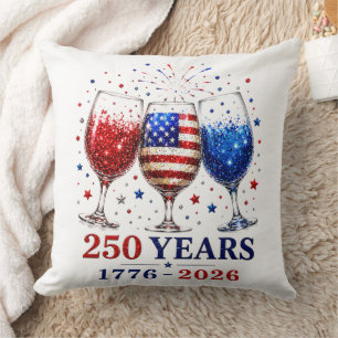 Cojín Decorativo Celebración del Vaso de Vino Patriótico 250 Años