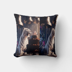 Cojín Decorativo Celebración Nocturna del Tigre Blanco