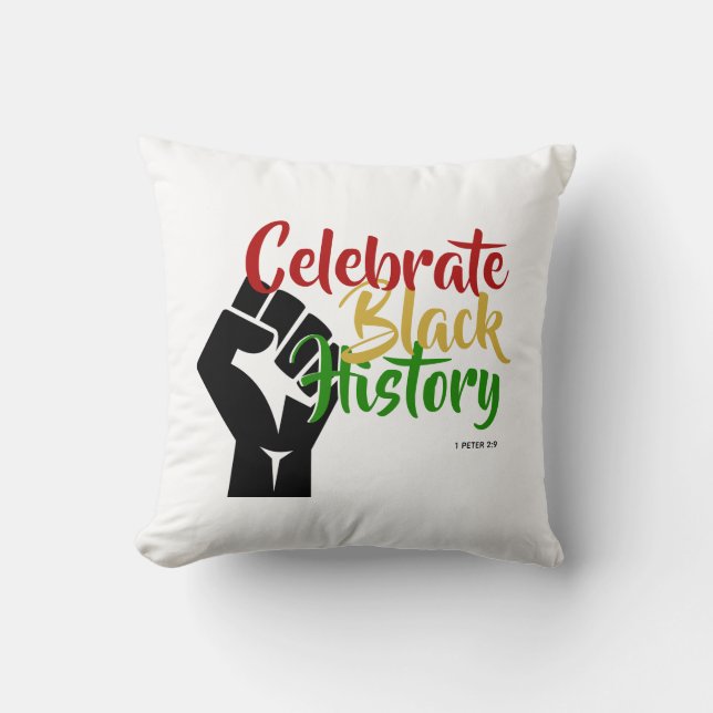 Cojín Decorativo CELEBRAR HISTORIA NEGRA BHM Motivacional (Anverso)